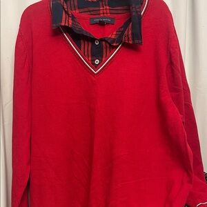 Tommy Hilfiger Red Sweater with Plaid Collar